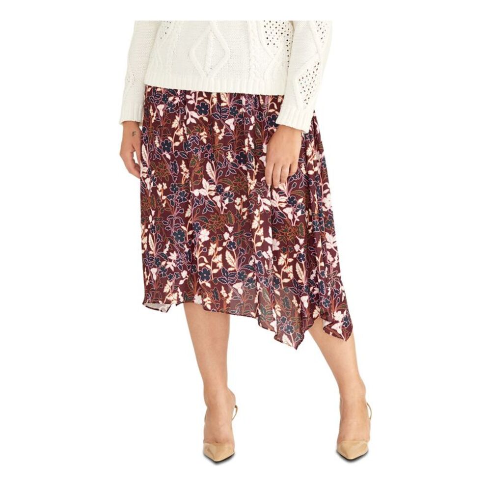 RACHEL RACHEL ROY Womens Maroon Floral Midi A-Line Skirt Plus 2X